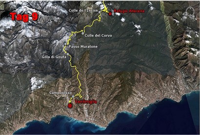 9. Etappe - Satellitenansicht der tats�chlich gefahrenen Strecke