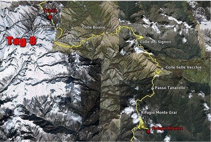 8. Etappe - Satellitenansicht der tats�chlich gefahrenen Strecke