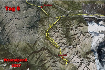 6. Etappe - Satellitenansicht der tats�chlich gefahrenen Strecke
